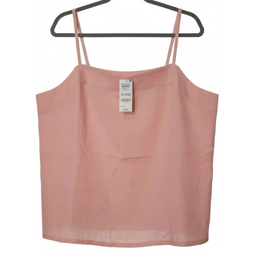 Womens xl blush pink linen blouse square neck tank shirt state of day